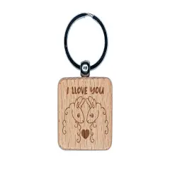 I Llove You Llama Couple Anniversary Love Valentine's Day Engraved Wood Square Keychain Tag Charm