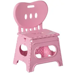Plastic Foldable Step Stool with Back Support, Heart Shaped Backrest, Portable Chair with Handle, Kids Stepping Stool and Bathroom Stool, Collapsible Step Stool Pink