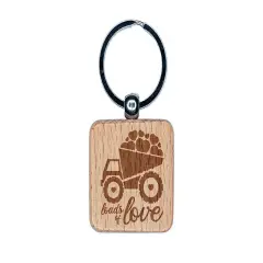 Loads of Love Construction Truck Valentine's Day Engraved Wood Square Keychain Tag Charm