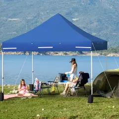 10 x 10 Feet Pop up Gazebo with 4 Height and Adjust Folding Awning Blue