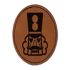 Christmas Nutcracker Head Round Iron-On Engraved Faux Leather Patch Applique - 2.5" Brown