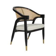 Merrick Lane Bronson Cane Rattan Padded Accent or Dining Chair with Metallic Accented Legs Black