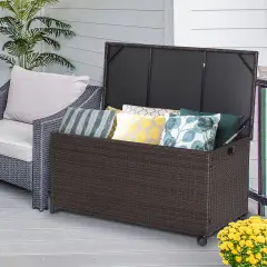 Outdoor Wicker Storage Box with Zippered Liner - 50 Gallon