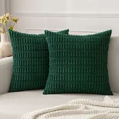 MIULEE Pack of 2 Dark Green Corduroy Decorative Throw Pillow Covers 18x18 Inch Soft Boho Striped Pillow Covers Modern Farmhouse Home Decor for Christmas Sofa Living Room Couch Bed