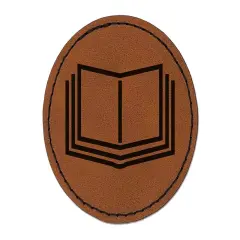 Open Book Reading Symbol Round Iron-On Engraved Faux Leather Patch Applique - 2.5" Brown