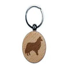 Rough Collie Dog Solid Engraved Wood Round Keychain Tag Charm