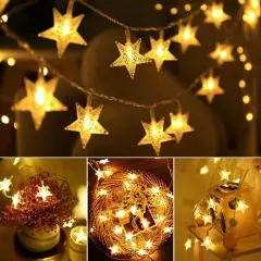 Star String Lights 10Ft 20 LED Fairy Lights Battery Operated Waterproof Indoor Outdoor Twinkle Christmas Lights for Bedroom Party Wedding Xmas Tree Decoration (Warm White)