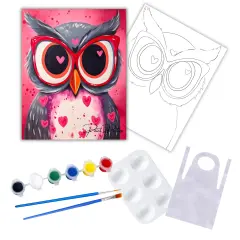 "Valentine's Day Owl" DIY Canvas Art Kit, Adult Beginner, Acrylic Paint Size 11x14 inch