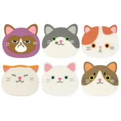 Wrapables Silicone Cute Cat Coasters for Glasses, Cups, and Drinks (Set of 6)