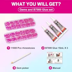 11000 Pieces Hot Pink Rhinestones with b7000 Glue for Crafts Clothing Clothes Fabric Nails, Bright Pink Gems ab Jelly Resin FlatBack Rhinestones for Shoes Tumblers Flat back Bedazzler Kit with Rhinestones