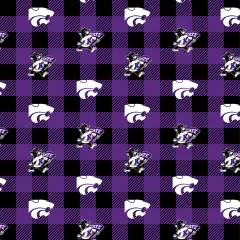 Sykel Enterprises-Kansas State University Fleece Fabric-Kansas State Wildcats Buffalo Plaid Fleece Blanket Fabric-Sold by the yard