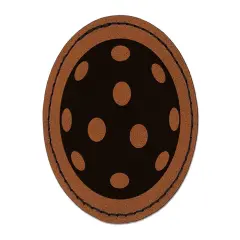 Pickleball Ball Holes Round Iron-On Engraved Faux Leather Patch Applique - 2.5" Brown