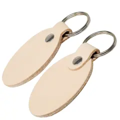 2 Sided Leather Key Chains 10 Pack-Customize it for Promotional Gifts, Fundraising, Events, Wedding - Engrave on Both Sides Natural-oval