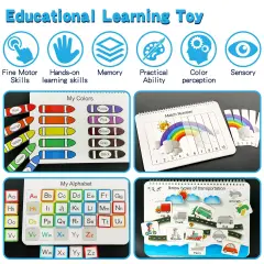 Montessori Autism Sensory Educational Toys, 12 Pages Toddler Preschool Activity Binder and Early Learning Toys - for Boys & Girls Develops Fine Motor Skills