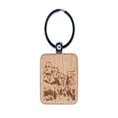 Mount Rushmore National Memorial Landmark US Presidents Engraved Wood Square Keychain Tag Charm