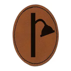 Shower Head Round Iron-On Engraved Faux Leather Patch Applique - 2.5" Brown