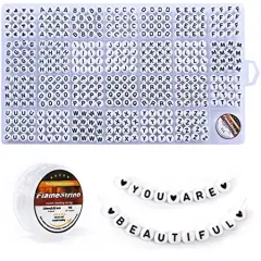 1400 pieces Letter Beads, 4x7 mm Acrylic Beads, Beads for Jewelry Making, Beads for Bracelet Making, Alphabet Beads, in 28 Grid Box (White and Black)
