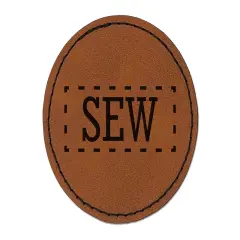 Sew Sewing Fun Text Round Iron-On Engraved Faux Leather Patch Applique - 2.5" Brown