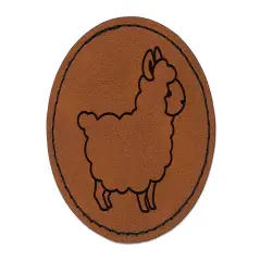 Llama Alpaca Chibi Round Iron-On Engraved Faux Leather Patch Applique - 2.5" Brown