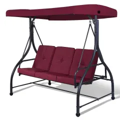 3 Seats Converting Outdoor Swing Canopy Hammock with Adjustable Tilt Canopy Dark Red