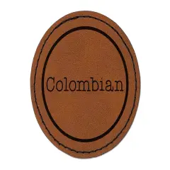 Colombian Typewriter Coffee Label Round Iron-On Engraved Faux Leather Patch Applique - 2.5" Brown