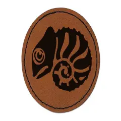 Cautiously Curled Chameleon Lizard Round Iron-On Engraved Faux Leather Patch Applique - 2.5" Brown