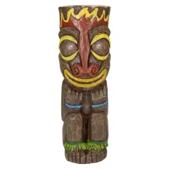 Northlight 16" Solar Lighted Polynesian Outdoor Garden Fire Tiki Statue Brown
