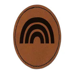Rainbow Fun Doodle Round Iron-On Engraved Faux Leather Patch Applique - 2.5" Brown