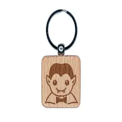 Peeking Dracula Halloween Engraved Wood Square Keychain Tag Charm