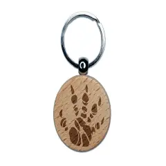 Dragon Claw Footprint Talon Engraved Wood Round Keychain Tag Charm