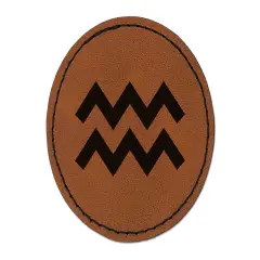 Aquarius Horoscope Astrological Zodiac Sign Round Iron-On Engraved Faux Leather Patch Applique - 2.5" Brown