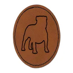 Bulldog English British Dog Outline Round Iron-On Engraved Faux Leather Patch Applique - 2.5" Brown