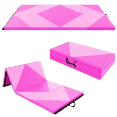 Costway Folding Gymnastics Mat 8' x 4' x 2'' PU Leather Tumbling Exercise Mat Yoga Gym Light Pink+Black/Blue+Black/Pink+Purple/Pink+Black/Pink+Blue/Pink