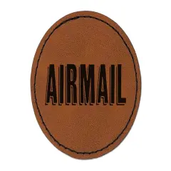 Airmail Fun Drop Shadow Text Round Iron-On Engraved Faux Leather Patch Applique - 2.5" Brown