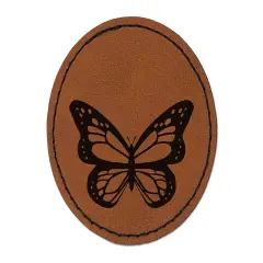 Pretty Monarch Butterfly Round Iron-On Engraved Faux Leather Patch Applique - 2.5" Brown