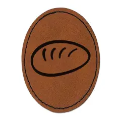 Loaf of Bread Doodle Round Iron-On Engraved Faux Leather Patch Applique - 2.5" Brown
