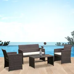 4 pcs Patio Rattan Wicker Furniture Set