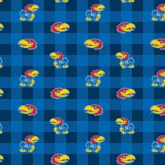 Sykel Enterprises-University of Kansas Fleece Fabric-Kansas Jayhawks Buffalo Plaid Fleece Blanket Fabric-Sold by the yard