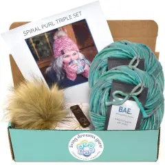 DIY Winter Accessories Triple Set Knit Kit. Includes Bulky Superfine Merino Wool Yarn, Printed Pattern, Pom-Pom, Rim Tag. Soft, Cozy, Great for Gifts Crush