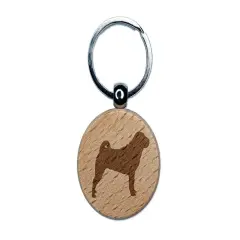 Shar-Pei Dog Solid Engraved Wood Round Keychain Tag Charm