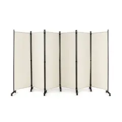 6 Panel 5.7 Feet Tall Rolling Room Divider on Wheels White