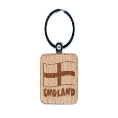 England with Waving Flag Cute Engraved Wood Square Keychain Tag Charm