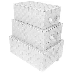 Sorbus Woven Basket Bin Set - Shelf Storage Tote Baskets for Household Items - Stackable with lid, Woven Straps and built-in Carry Handles (3 Pack) White