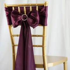10Pcs Satin Chair Sashes for Wedding Reception Decor Eggplant purple