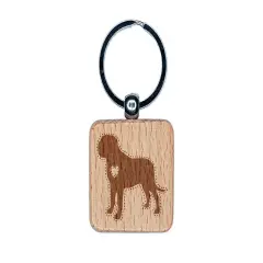 English Mastiff Dog with Heart Engraved Wood Square Keychain Tag Charm