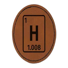 Hydrogen Periodic Table of Elements Science Chemistry Round Iron-On Engraved Faux Leather Patch Applique - 2.5" Brown