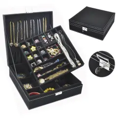 Kitcheniva Two-Layer Lint Jewelry Box Organizer With Lock Black