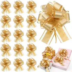 WILLBOND 20 Pieces Pull Bow Gift Wrapping Pull Bow Ribbon Pull Bows for Christmas Wedding Baskets Valentine's Day Bows Multicolor Ribbon Bow for Gift Wrapping (Gold, 6 Inch)