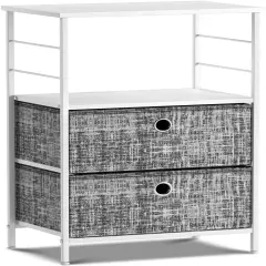 Sorbus Nightstand 2-Drawer Shelf Storage - Bedside Furniture & End Table Chest Dresser with Steel Frame, Wood Top & Easy Pull Fabric Bins for Home, Bedroom, Closets, Bathroom, Office & College Dorm Gray/White