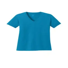Port & Company&reg; Ladies Core Cotton V-Neck Short Sleeve T-Shirt Neon blue